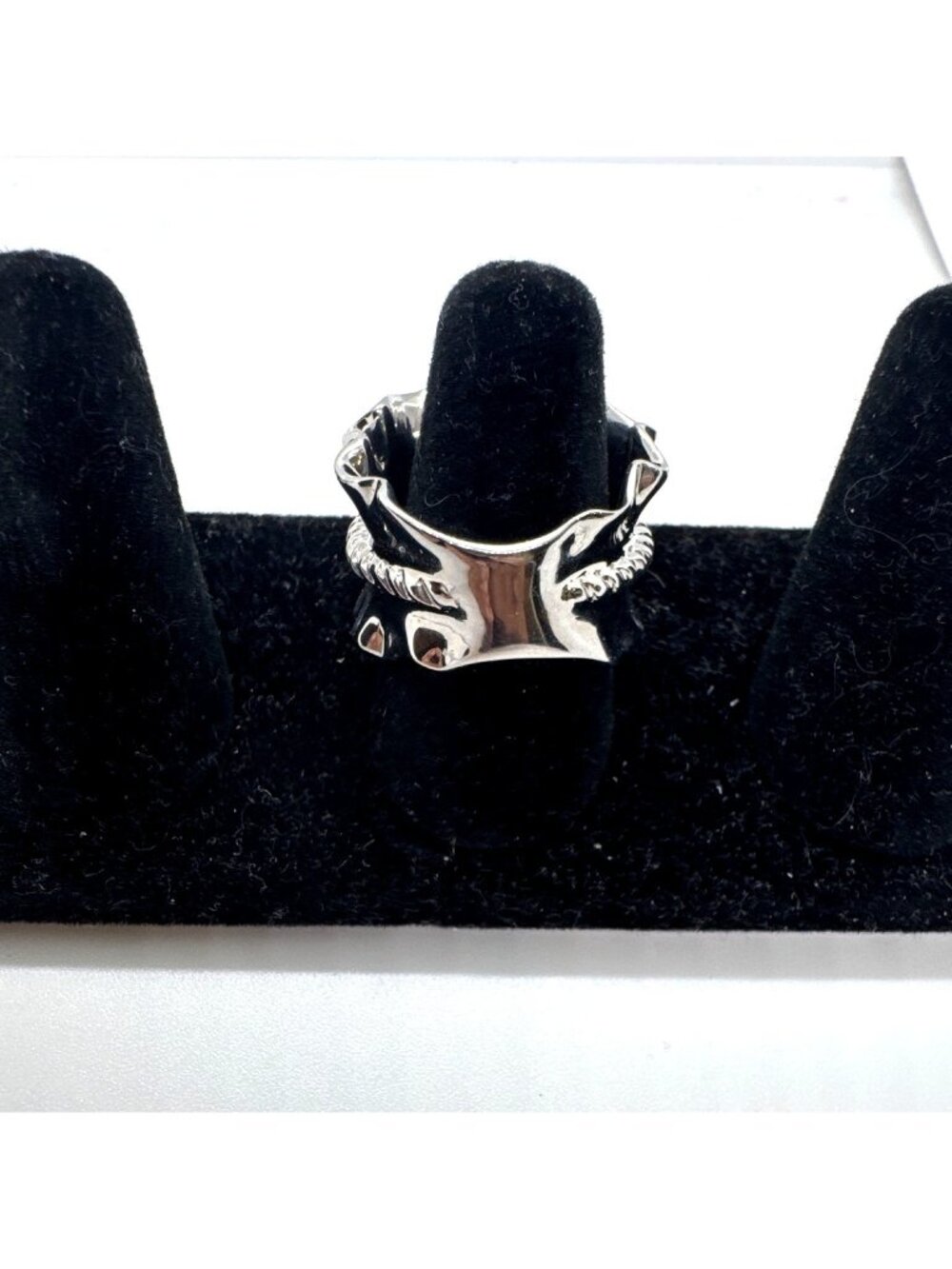 Michelle Albala Jadeite Ring 925 Sterling Silver White Topaz Wide Ruffle Size 8 - Picture 3 of 9